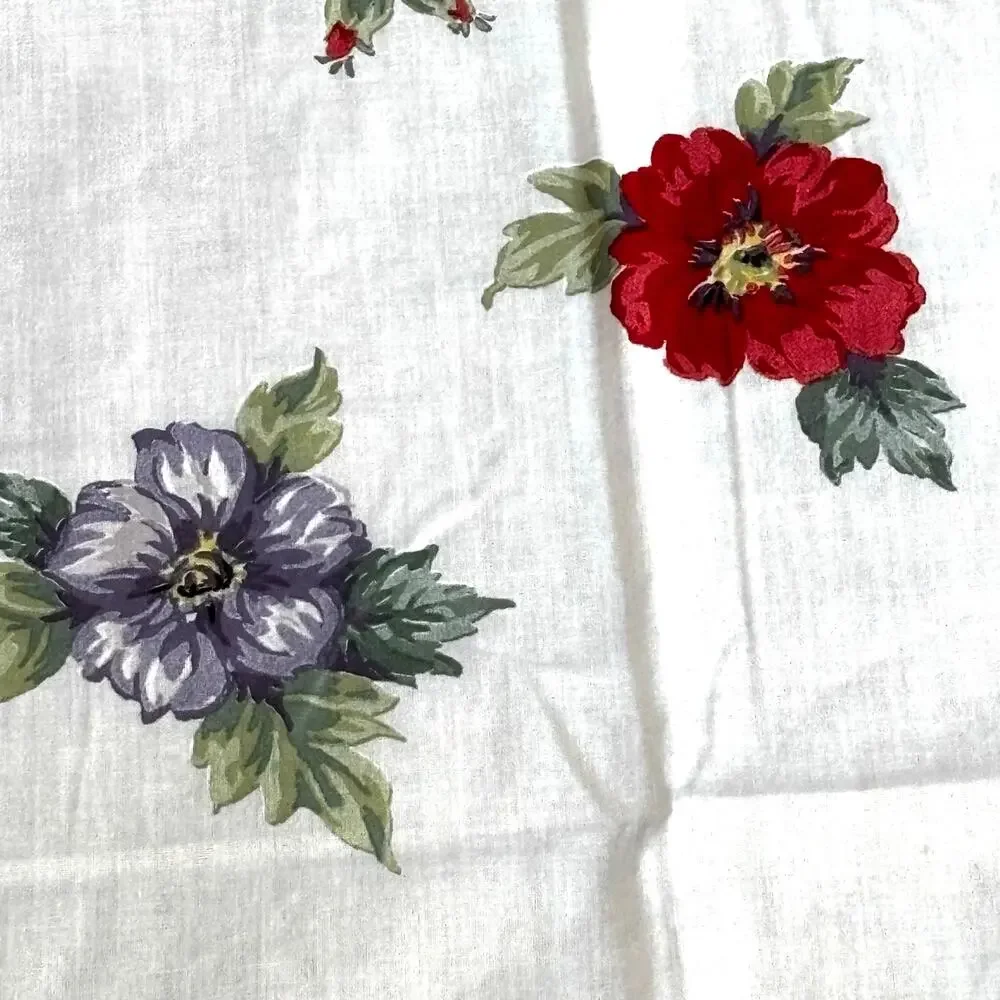 Printed cotton tablecloth floral lightweight white & colorful blossoms flowers